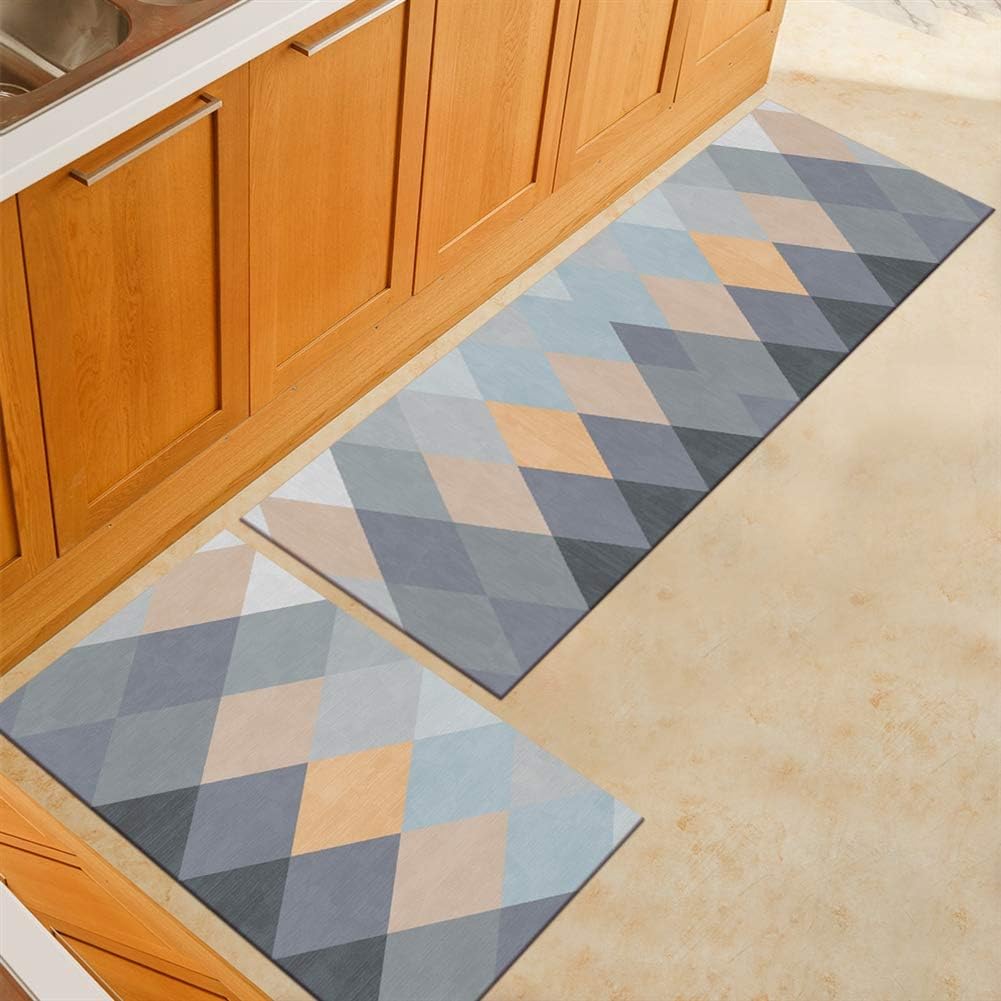 Ommda Modern Geometric Pattern Non Slip Washable Kitchen Mats and Rugs 2 Piece Runners Carpet Doormats for Living Room 50x80cm+50x160cm