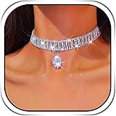 JEWEKY Rhinestone Choker Necklace Silver Crystal Necklaces for Women.