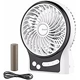 EasyAcc Mini Desktop Fan USB Portable Personal Fan with LG 2600mAh Rechargeable Battery LED Light 3 Level Adjustable Speed for Both Indoor and Outdoor - White