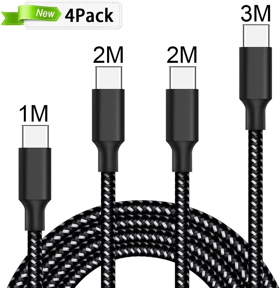USB Type C Cable, WZS [4 Pack]1M 2M 2M 3M Long Nylon Braided USB C Charger Cable for Samsung Galaxy Note 9/S9/S9 Plu /Note 8/S8/S8 Plus,P20 Pro/P10 Lite/P20 Lite,Android Phone(Black White)