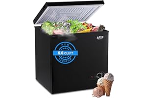Chest Freezer KRIB BLING 5.0 cu.ft Mini Adjustable 7 Thermostat Compact Deep Freezer Top Door Low Noise with Removable Basket Black