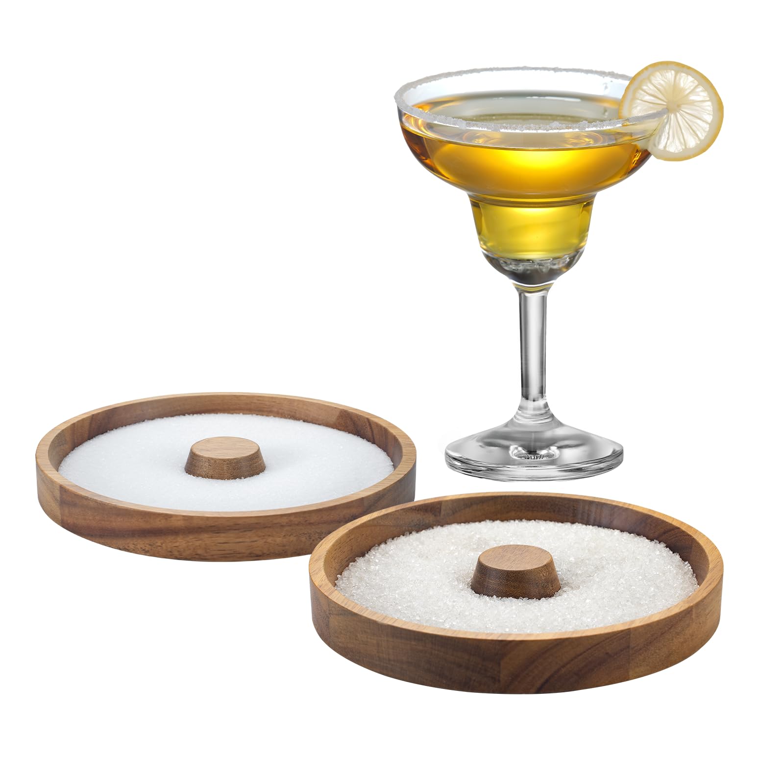 Photo 1 of 2 Pack Margarita Salt Rimmer, Wood Glass Rimmer for Cocktail, Glass Rimming for Salts and Sugars, Fits up to 5.5-inch Wide Glasses