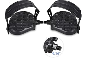 DR BIKE DRBIKE Replacement Bike Pedals with Strap for Stationary Bike, Spin Bike, Recumbent, Exerciser Bicycle, 1/2" 9/16" Bicycle Petal, Black, 1 Pair