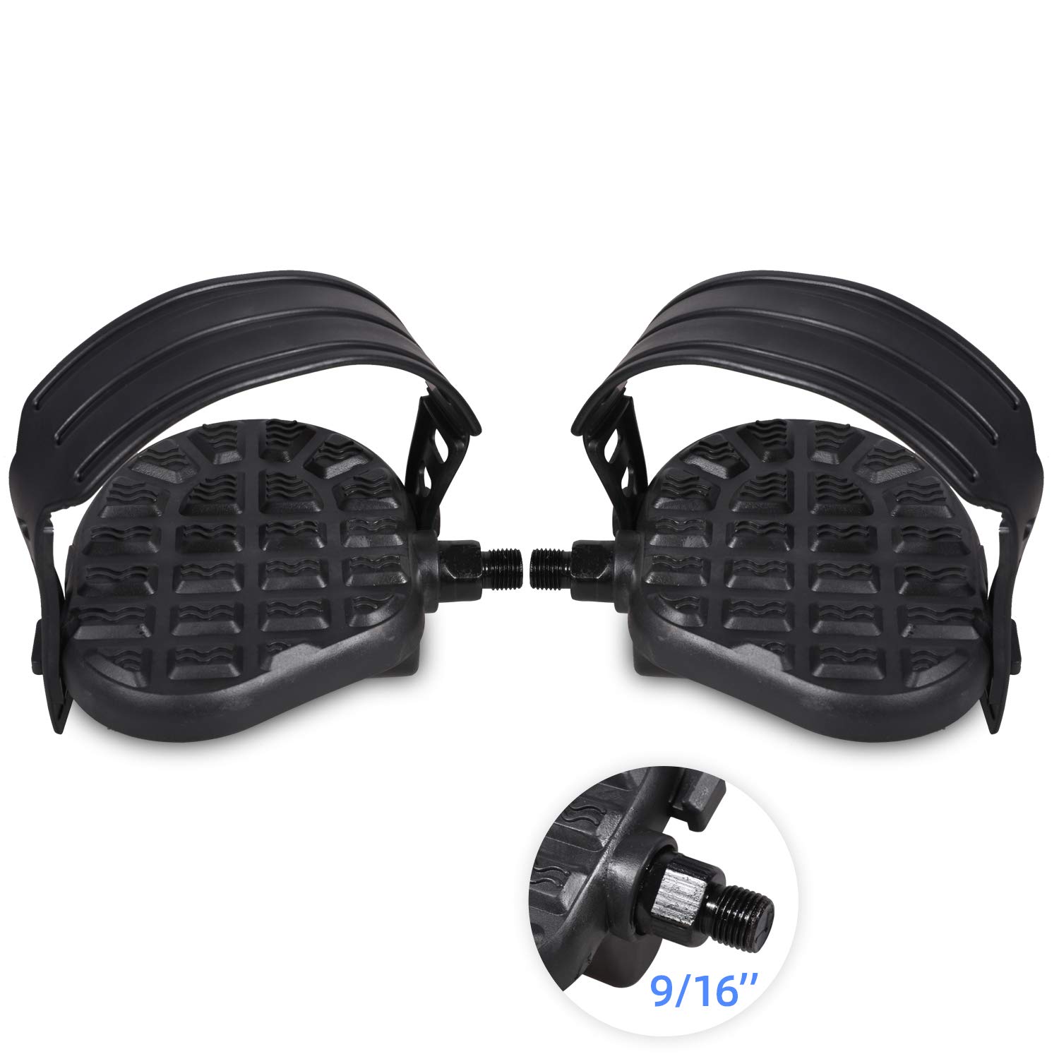 Photo 1 of DRBIKE Exercise Bike Pedals with Strips Stationary Recumbent Bike Pedals 9/16" for Indoor Exercycle Bike, Spin Bike, Toe Cages 1 Pair