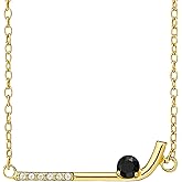 Gold Hockey Stick Necklace –Ice Hockey Jewelry with Black Stone Puck – Gifts for Hockey Players, Moms, Fans & Coaches – Adjustable Chain Sports Pendant for Women & Teens