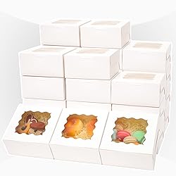 Bakepacker 100pcs White Bakery Boxes with Window