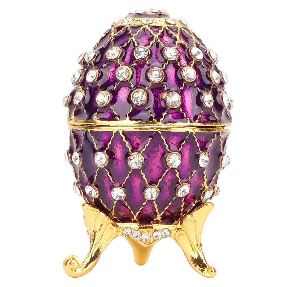 Enameled Easter Egg Jewelry Box,Vintage Russian Style Enameled Egg Organizer Trinket Box Unique Gift for Friends,Home Decoration,Collectible (Purple)