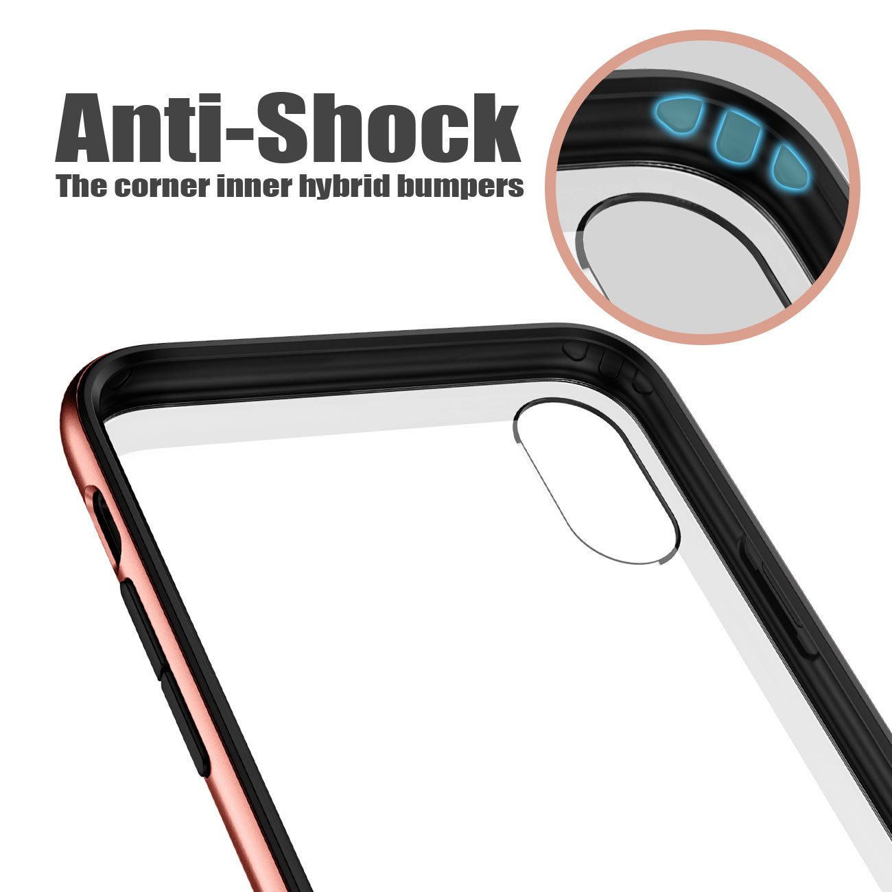 iPhone X Case, eSamcore Protective Slim Hard Clear Back Case Cover with Tempered Glass Screen Protector [Shockproof Bumper] for Apple iPhone X 2017 [Blush Gold]