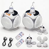 2 Pack Folding Solar Camping Tent Lights USB Rechargeable Hanging | USB Lanterns with Remote, Canopy Pop Up Vendors Booths Solar Bulbs Indoor Home Outdoor Emergency Power Outage