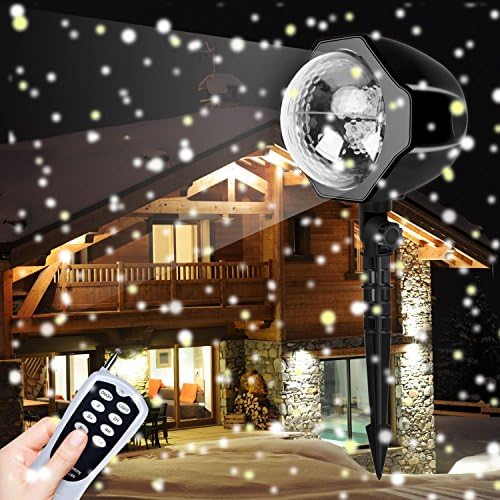 Christmas Lights, Christmas Snowfall Led Lights Fairy Projector Light with Wireless Remote, White Snowflakes Landscape Lighting for Christmas, Halloween, Holiday, Outdoor, Party Garden Decorations