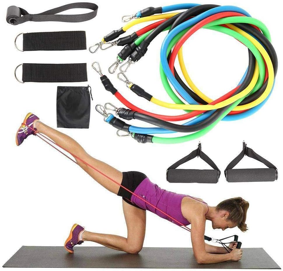 Aebitsry Exercise Bands with Handles 11 Piece Set,Includes Bonus Resistance Band Workout Poster - 5 Workout Bands Combine Up to 125lbs Strength Training, Physical Therapy, Yoga