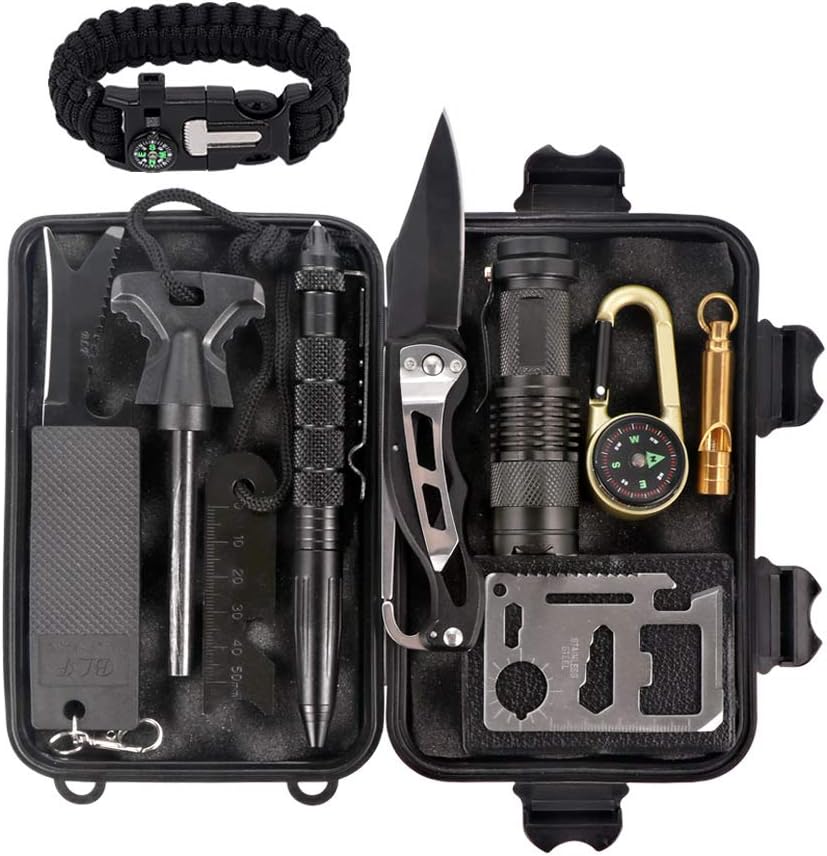 Iteryn Emergency Survival Gear Kit 11 in 1 Outdoor Survival Tools Set Emergency Tools and Everyday Carry Gear for Camping Hiking Climbing Hunting Wilderness Adventures