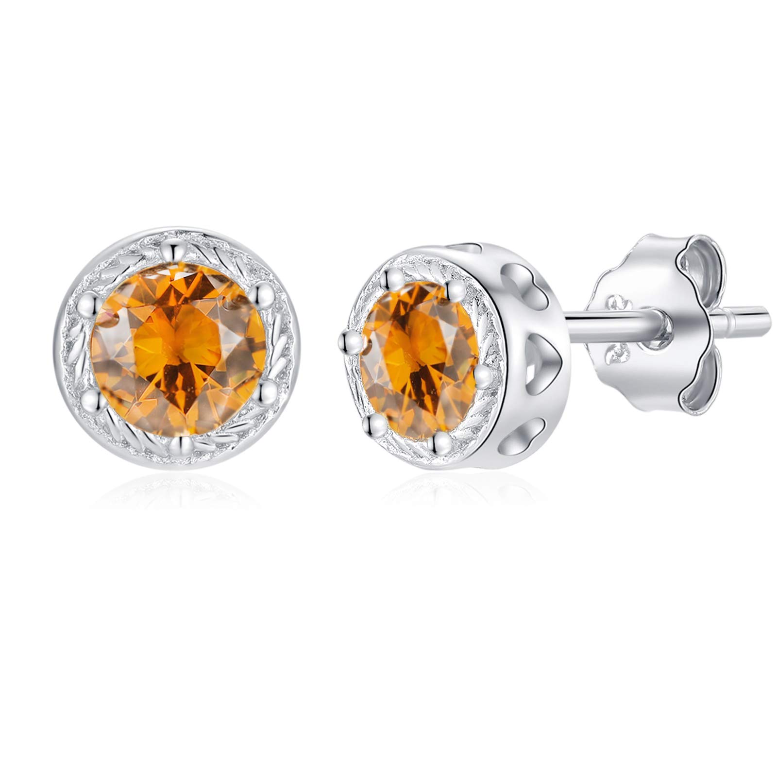 Qings November Birthstone Earrings Sterling Silver Round Cut Topaz Earrings for Women