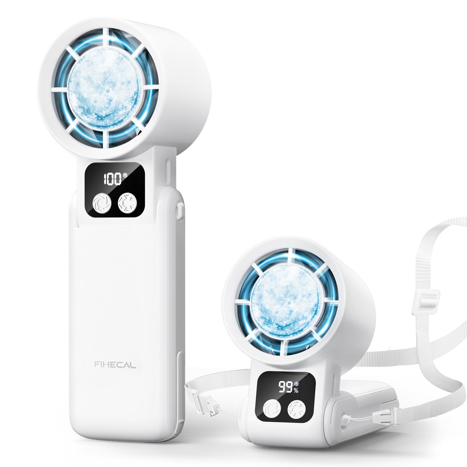 Photo 1 of FIHECAL 3 in 1 Portable Handheld Fan, 12000RPM Mini Turbo Fan with Cooling Compress & 5200mAh Rechargeable Battery, 5 Speed Adjustable Personal Cooler for Travel/Camping/Outdoor Activities-White