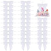 Hiswan 50PCS Twist Tie Bows for Treat Bags 3.5” Pre Tied Satin Ribbon Bows with Wire for Gift Wrapping DIY Crafts Wedding Baby Shower Birthday Party Christmas Halloween Decorations White