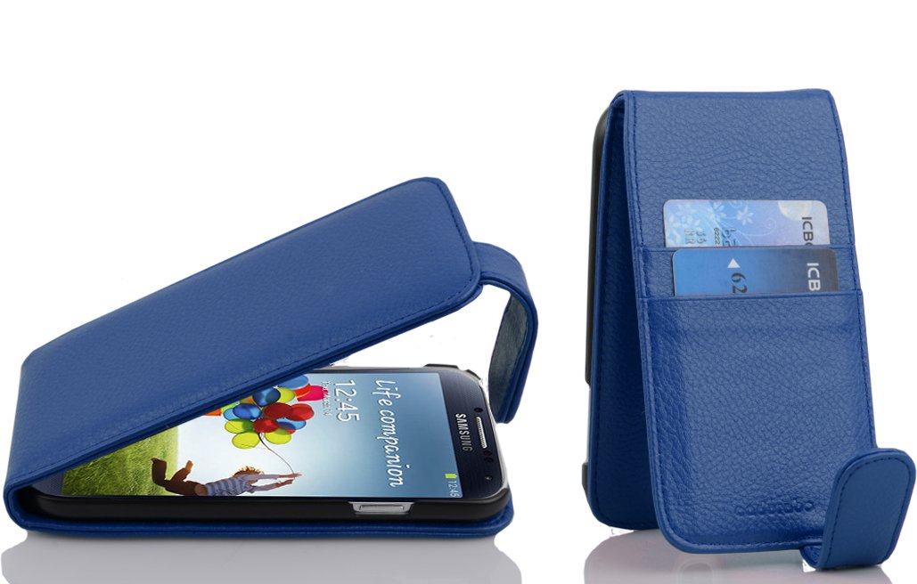 cadorabo Case works with Samsung Galaxy S4 in NAVY BLUE - Flip Style Case made of Faux Leather with Card Slot - Wallet Etui Cover Pouch PU Leather Flip โ image 1