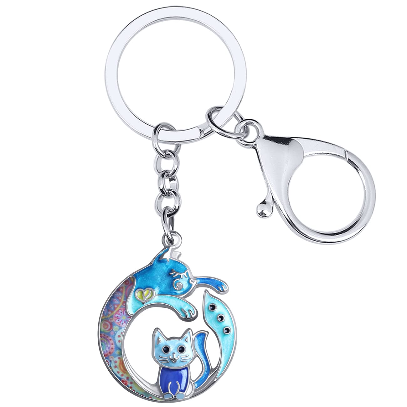 Enamel Alloy Mothers Day Cat Keychain Mom Gifts Kitten Charms for Women Girls Bag Wallet (Blue)