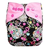 EcoAble Baby Charcoal Bamboo All-In-One AIO Cloth Diaper w/ Pocket, Size 10-30Lb (Skull)