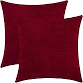 Qanatmz Santa Red Chenille Decorative Couch Throw Pillow Covers, Soft Cushion Cases for Home Livingroom Sofa Décor, Pack of 2, 18 x 18 Inches