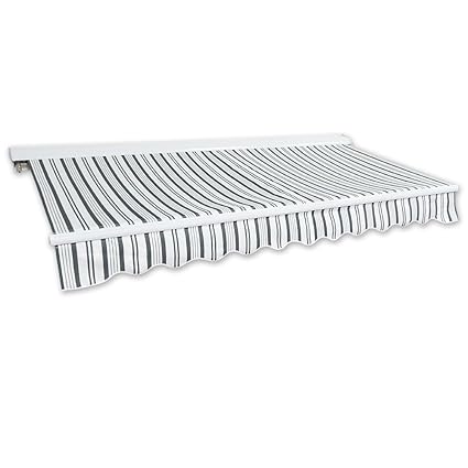 Jawoll Kassetten-Markise 5 x 3 m grau-weiß (Profilfarbe: Weiß) Sonnenschutz Alu Markise Schattenspender Sonnensegel Hülsenmar