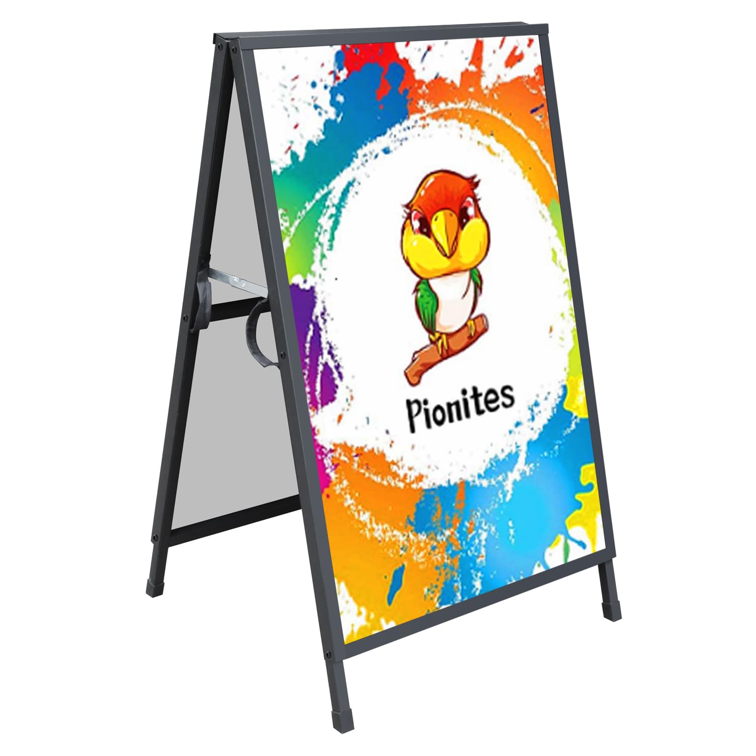 Photo 1 of Pionites Heavy Duty Slide-in Folding A Frame Sign Sidewalk Sign 24x 36 Inch Sandwich Board Steel Metal Double-Side Pavement sign Corrugated Plastic Poster (24x36 inch(Frame only))