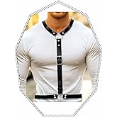 Fstrend Men's Black Faux Leather Chest Harness Strap, Adjustable Waist Belt for Rave, Festival, Cosplay, Fashion Accessories