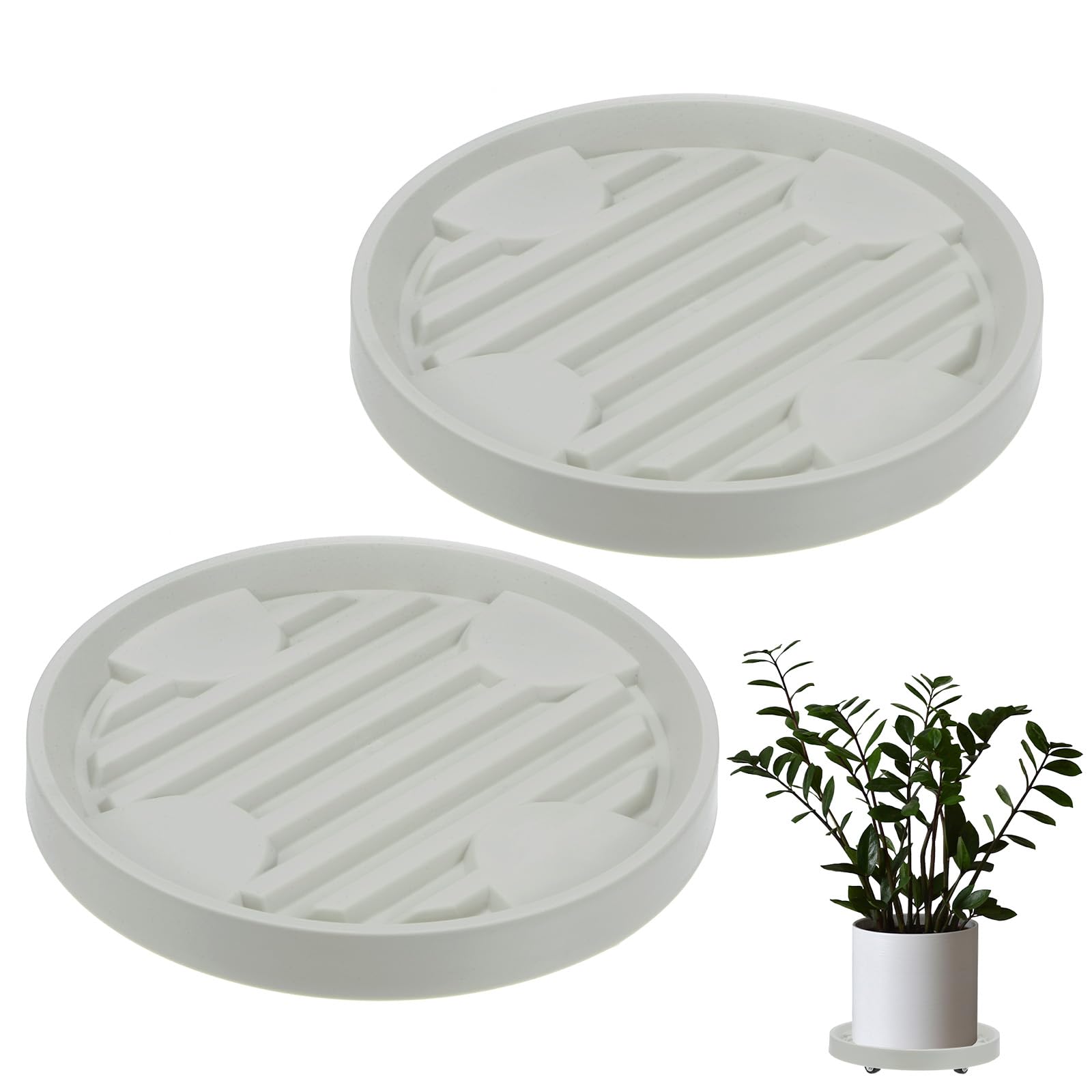 M METERXITY 2-Pack Plant Stand with Wheels, 25cm Round Plant Dolly with Hidden Rolling Casters for Indoor/Outdoor Flower Pot/Garden Planter, 360° Plant Pallet Trolley [110lbs, Beige]