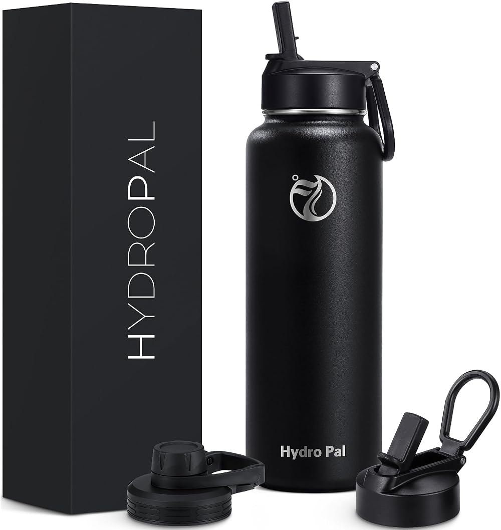HydroPal Vacuum Insulated Water Bottle 1200ml 2 Lids Straw Spout BPA Free