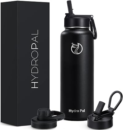 HydroPal Vacuum Insulated Water Bottle 1200ml 2 Lids Straw Spout BPA Free