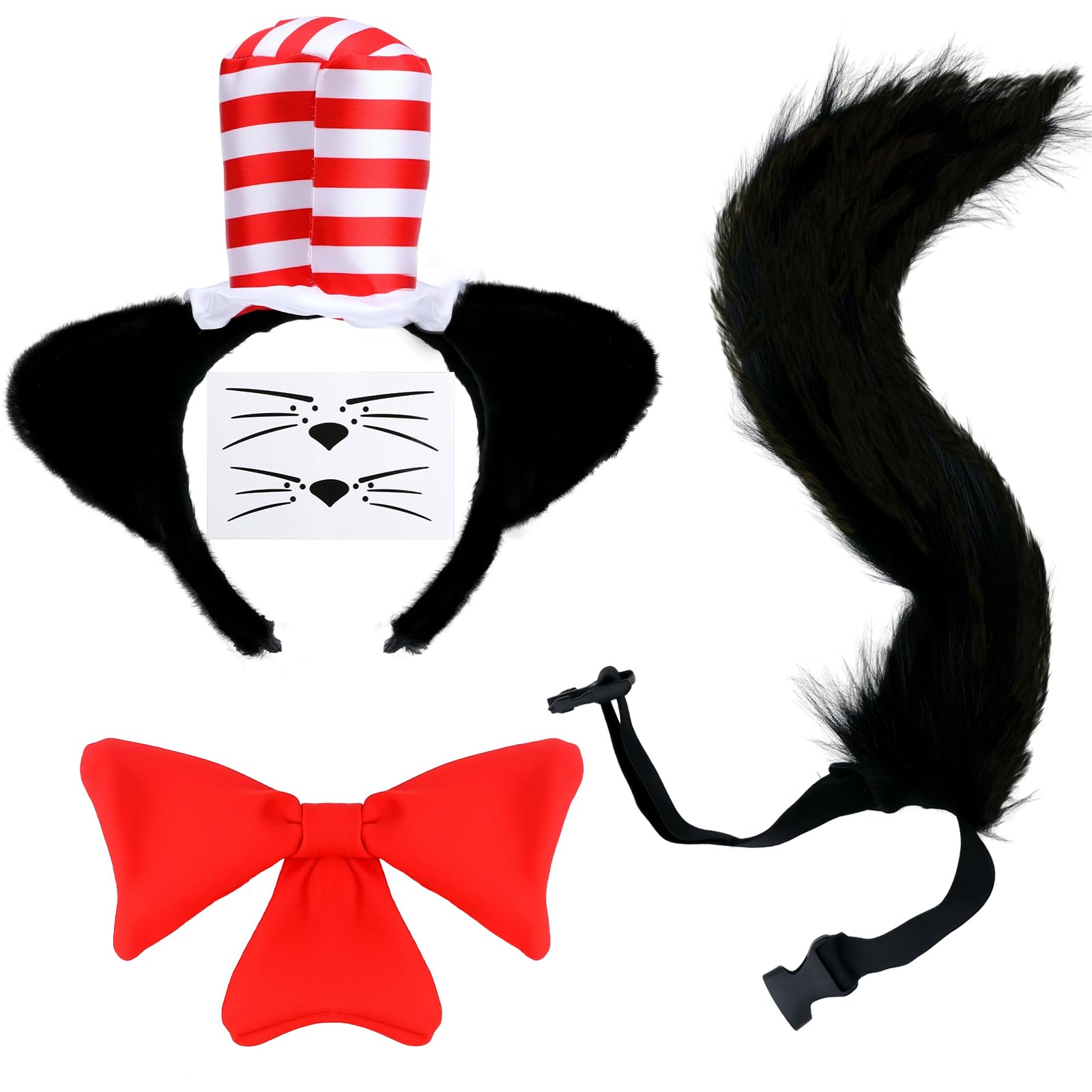 Photo 1 of 4Pcs Cat Costume with Hat Set for Adult Accessories for Reading Across America Day Cosplay Party Red