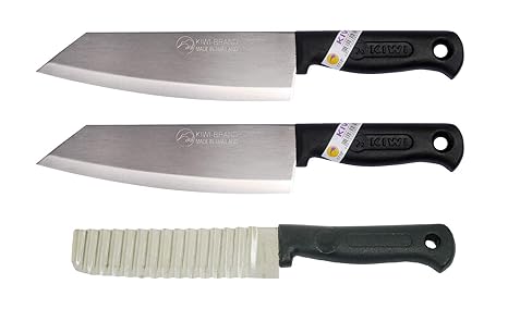 Kiwi 2 x Thai Chef Kochmesser Küchenmesser #171P + Buntmesser für Wellenschnitt für Früchte und Obst