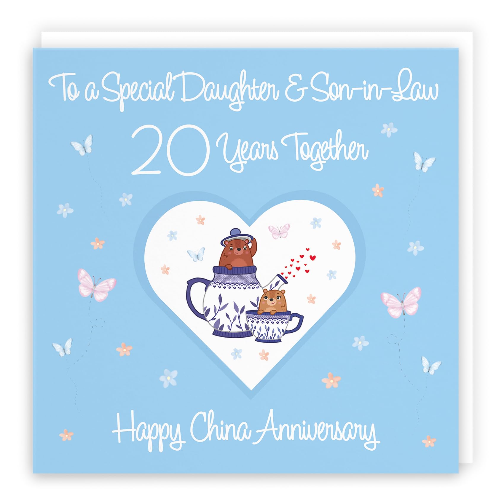 Hunts England - Large Daughter & Son-in-Law 20th Anniversary Card - 20 Years - China Anniversary - Romantic Meadows - Fun Card - Twentieth Anniversary Card For Daughter And Son-in-Law - 210 x 210 mm