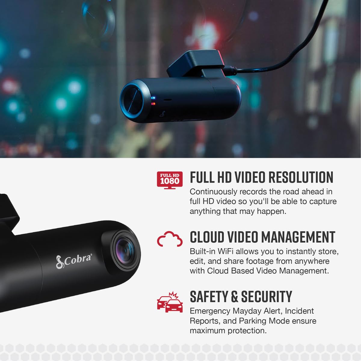 Cobra RAD 700i Laser Radar Detector & SC100 Smart Dash Cam + 2.5A Micro USB Hardwire Kit for Dash Cams: Long Range Front and Rear Detection, DSP, Full HD 1080P Resolution, Built-in WiFi & GPS