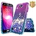 LG Fiesta 2, LG X Charge, LG X Power 2 / Fiesta LTE Case w/[Tempered Glass Screen Protector], NageBee Glitter Liquid Quicksand Waterfall Floating Flowing Sparkle Bling Girls Cute Case -Purple/Blue