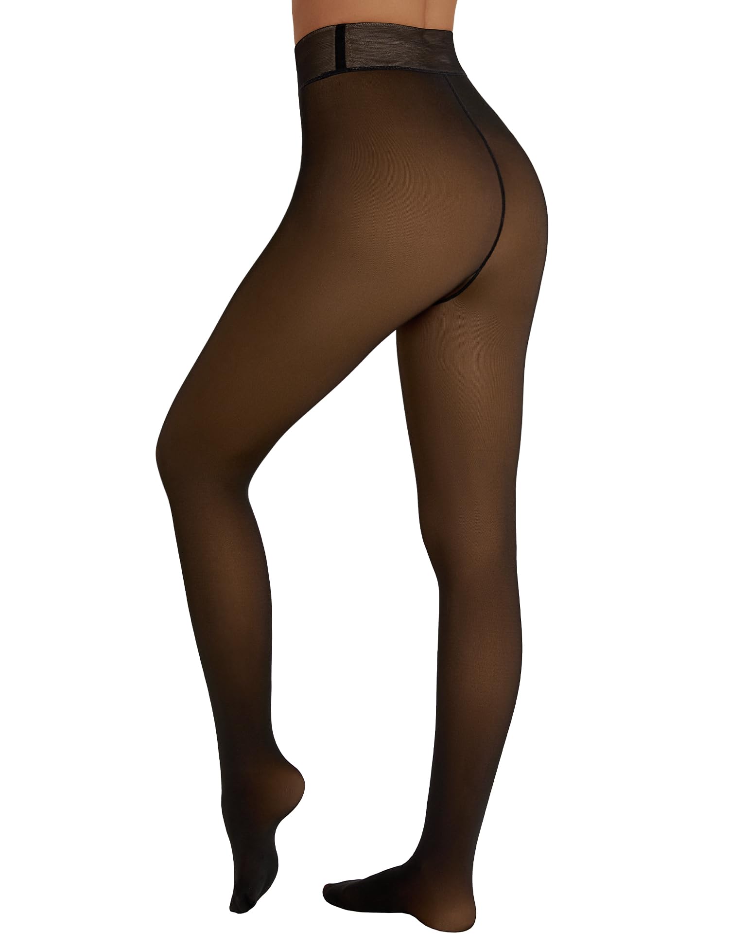 Photo 1 of Lecieldusoir Plus Size Fleece Lined Tights Warm Fake Translucent Tights Sheer Skin Color Thermal Pantyhose Winter