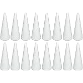 Crafjie 16 Pack Craft Foam Tree Cones for DIY Arts and Crafts (2.76 x 7.2in), White Polystyrene Foam Cone, Polystyrene Foam Cones, for DIY Christmas Gnomes, Christmas Tree, Holiday Decor