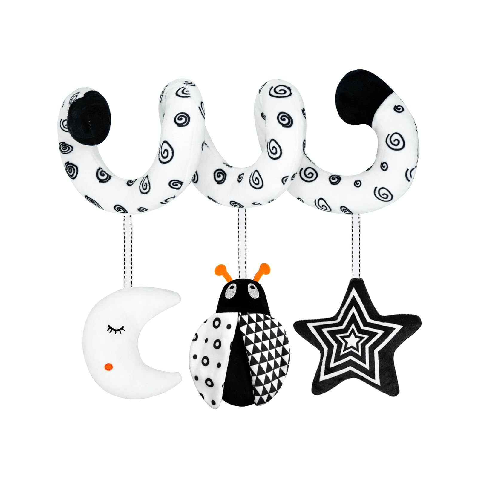 XIXILAND Car Seat Toys for Babies 0-6 Months Boys Girls, Black and White High Contrast Baby Toys 0-3 Months Carseat Toys for Infants 0-6 Months, Stroller Toys Newborn Infant Toys for 0-18 Months