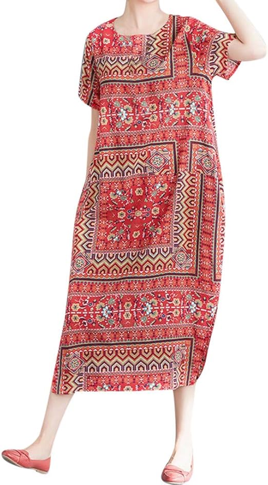 women's casual loose pocket long dress short sleeve split maxi dresses