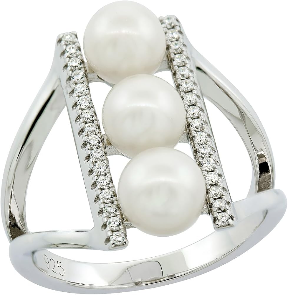 Amazon Com Sterling Silver 3 Pearl Ring For Women Cubic