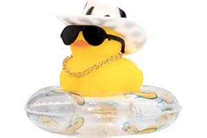 wonuu Car Rubber Duck Car Duck Decoration Dashboard Car Ornament for Car Dashboard Decoration Accessories with Mini Sun Hat Swim Ring Necklace and Sunglasses