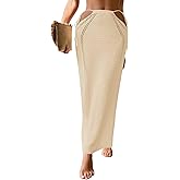 BreathSunny Womens Crochet Knit Slim Fit Beach Sarong Summer 2025 Waist Tie Hollow Out Bathing Suit Cover Up Maxi Skirt