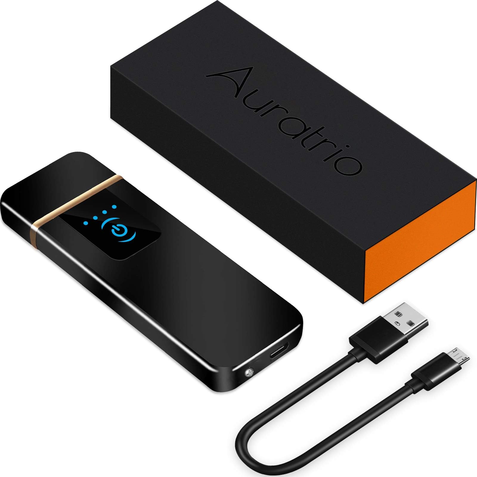 Auratrio USB Lighter Touchscreen Electronic Rechargeable Lighter Windproof Flamess Lighter for Grill, BBQ,Camping, Home, Kitchen, Candles and Cigarettes (Black)
