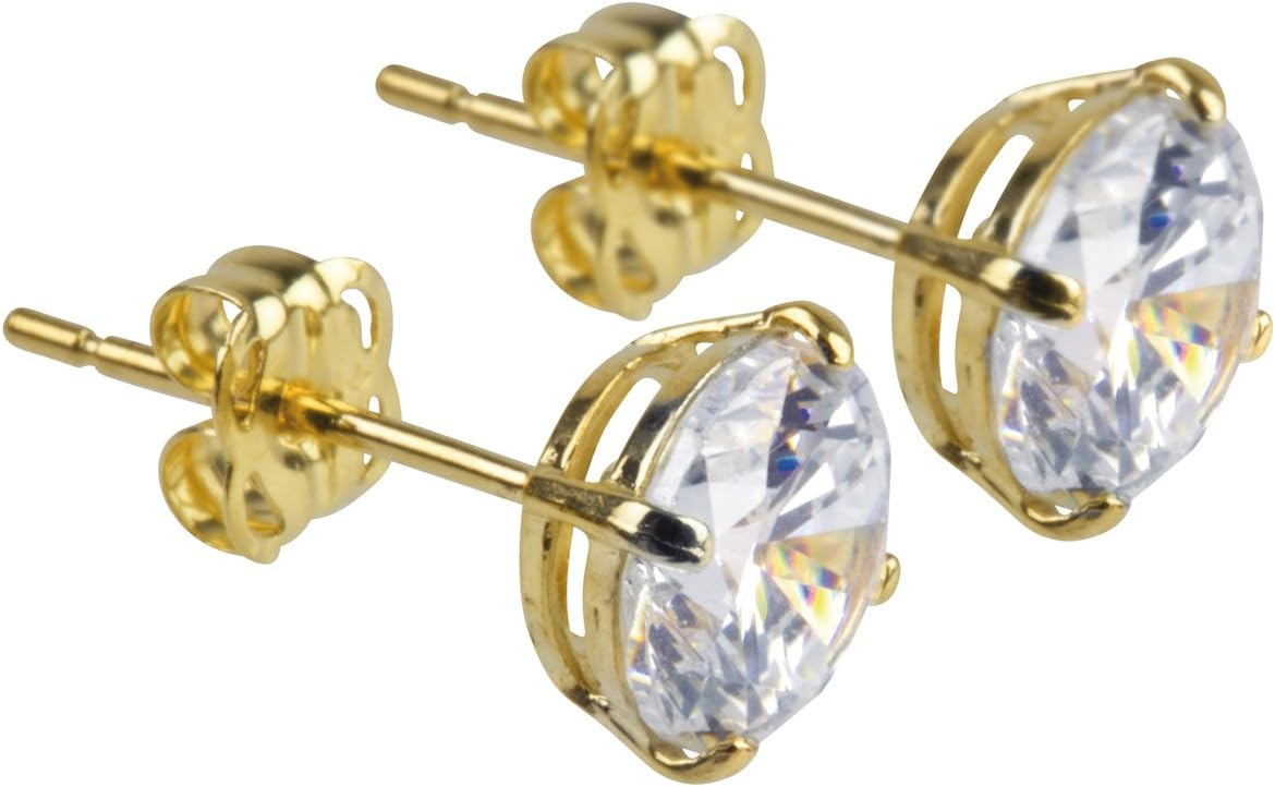 18ct 750 Yellow Gold Basket Set CZ Cubic Zirconia 4mm Womens Stud Earrings