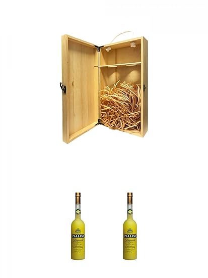 1a Whisky Holzbox für 2 Flaschen mit Hakenverschluss + Pallini Limoncello aus Italien 0,7 Liter + Pallini Limoncello aus Ital