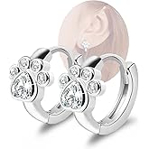Cubic Zirconia Small Hoop Earrings - CZ Cat Dog Paw Print Hoop Huggies Earrings Sterling Silver Hypoallergenic Cute Cartilage Earrings for Women Girls Teens