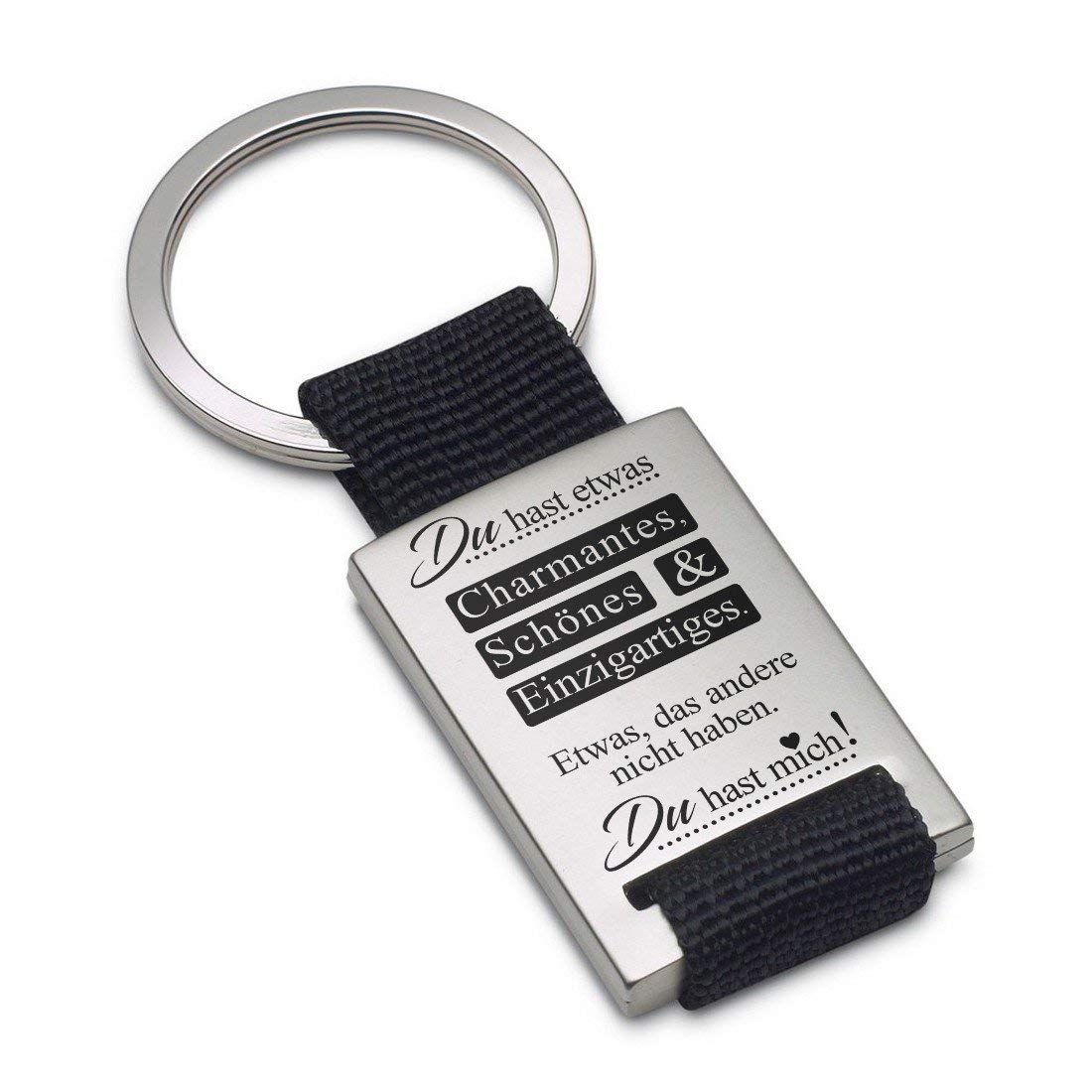 Lieblingsmensch Keyring Model: Du hast etwas Charming, Beautiful & Unique..., Textile, 8.5 x 3 x 0.3 cm