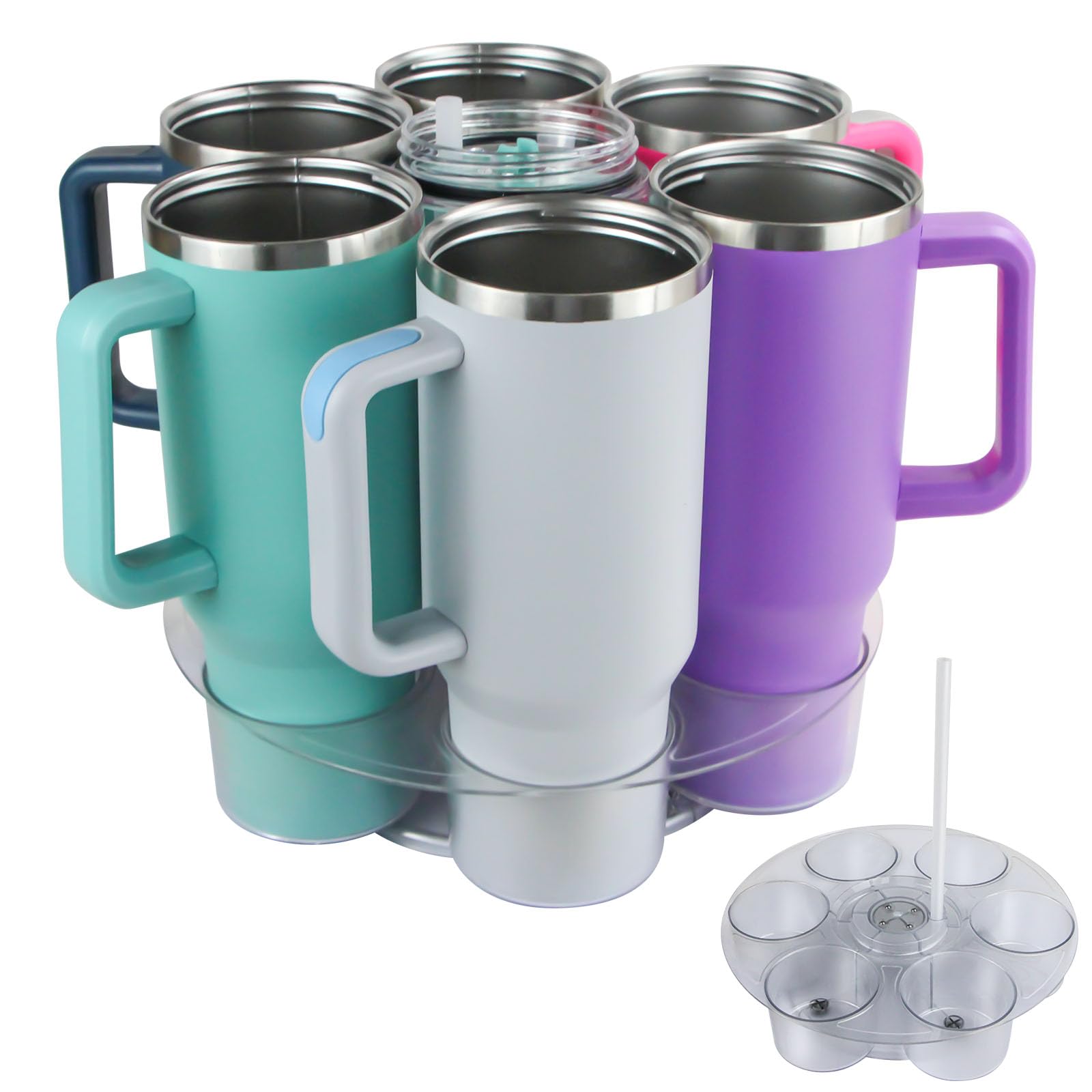 Photo 1 of Water Bottle Organizer,360° Rotatable Cup Holder with 6 Cups Troughs for Stanley 30/40oz,Water Bottle Storage Rack for Cabinet Gift