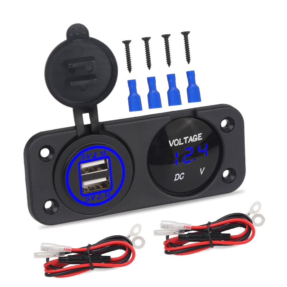 WATERWICH 2 3 4 Hole Marine Illuminated Toggle Rocker Switch Panel Waterproof Ignition Rocker Switch 12V-24V Volt Meter for RV Car Boat Trailer Vehicles Truck Yacht SUV (Two Hole Green)