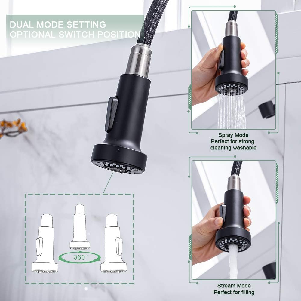 Kitchen Faucet, Kitchen Faucets with Pull Down Sprayer WEWE Sus304 Stainless Steel Matte Black Industrial Single Handle One Hole Or 3 Hole Faucet for Farmhouse Camper Laundry Utility Rv Wet Bar Sinks - - 
