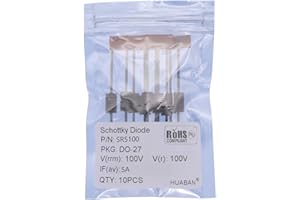 HUABAN 10PCS SR5100 (SB5100) Schottky Barrier Rectifier Diodes 5A 100V DO-201AD (DO-27) Axial 5 Amp 100 Volt